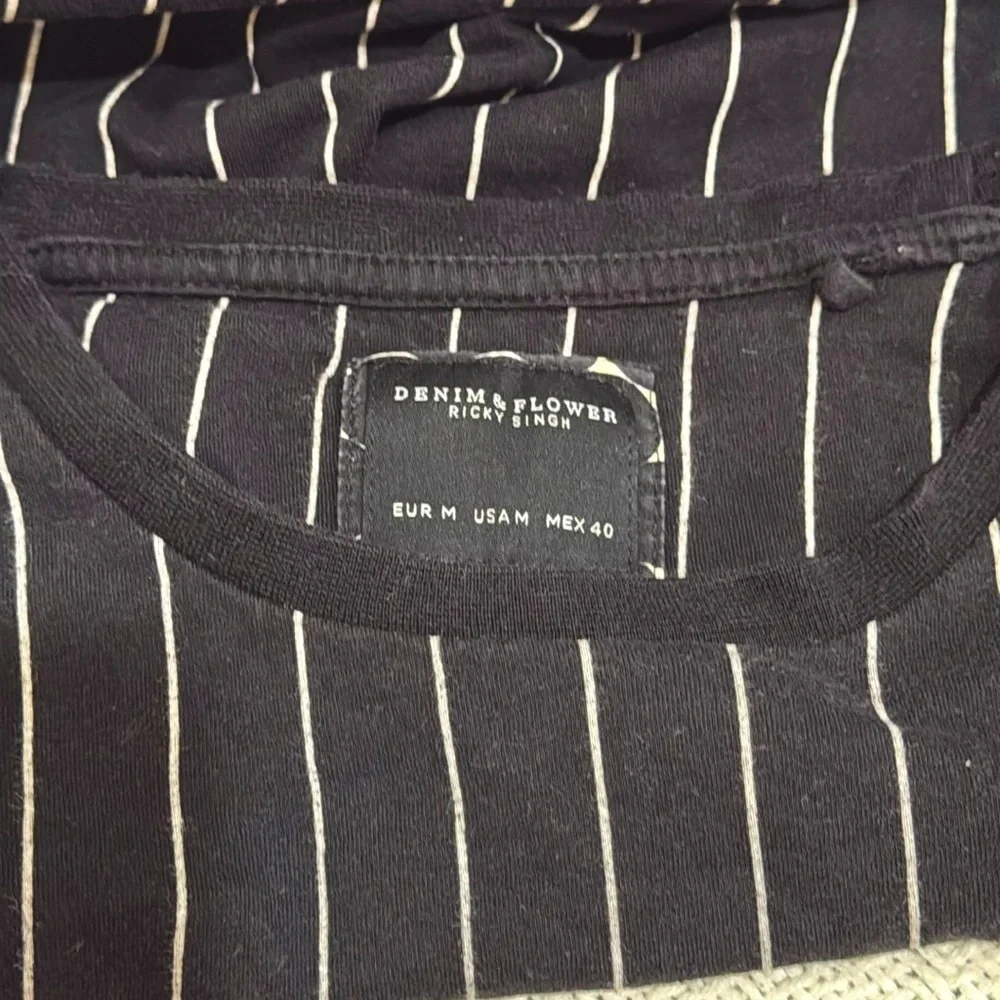 Denim & Flower (Ricky Singh) Focus Striped T-shirt - Size M